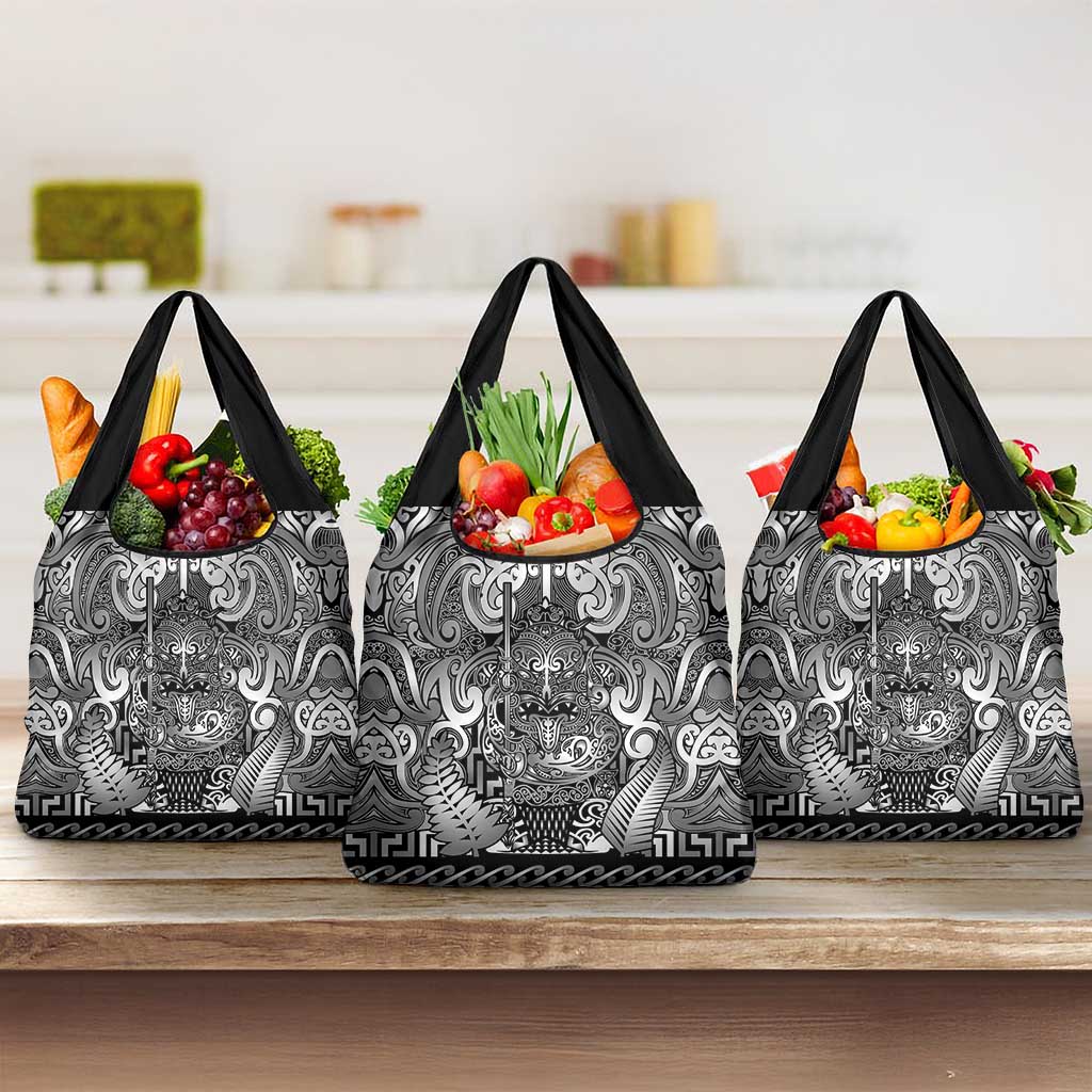 New Zealand Taiaha Maori Grocery Bag Kiwikiwi Minimalist Silver Fern Tukutuku Motif