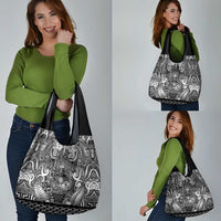 New Zealand Taiaha Maori Grocery Bag Kiwikiwi Minimalist Silver Fern Tukutuku Motif