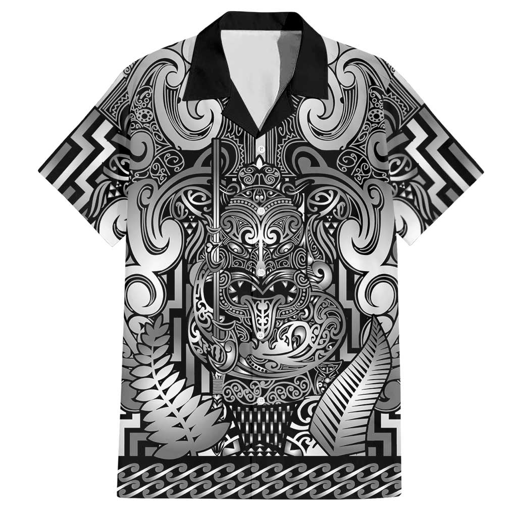 Custom New Zealand Taiaha Maori Hawaiian Shirt Kiwikiwi Minimalist Silver Fern Tukutuku Motif