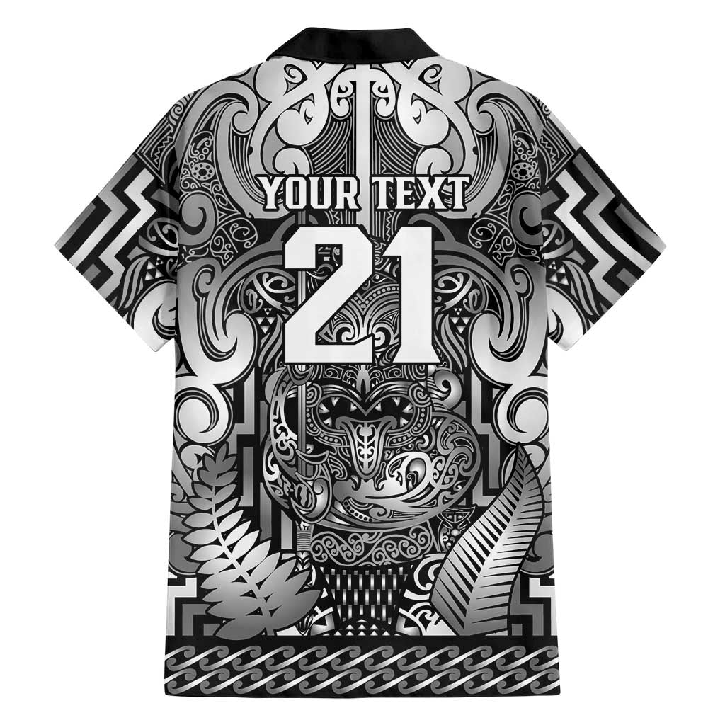 Custom New Zealand Taiaha Maori Hawaiian Shirt Kiwikiwi Minimalist Silver Fern Tukutuku Motif