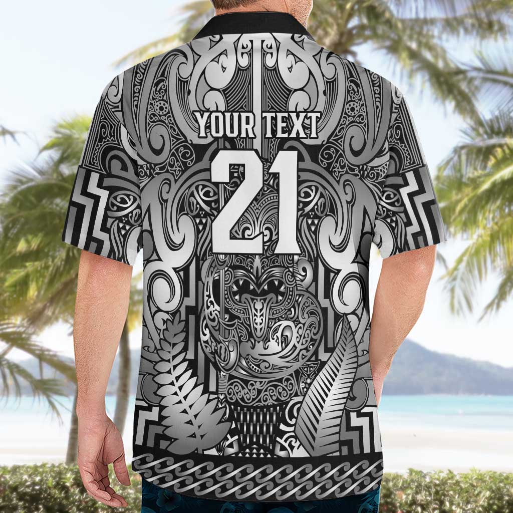 Custom New Zealand Taiaha Maori Hawaiian Shirt Kiwikiwi Minimalist Silver Fern Tukutuku Motif