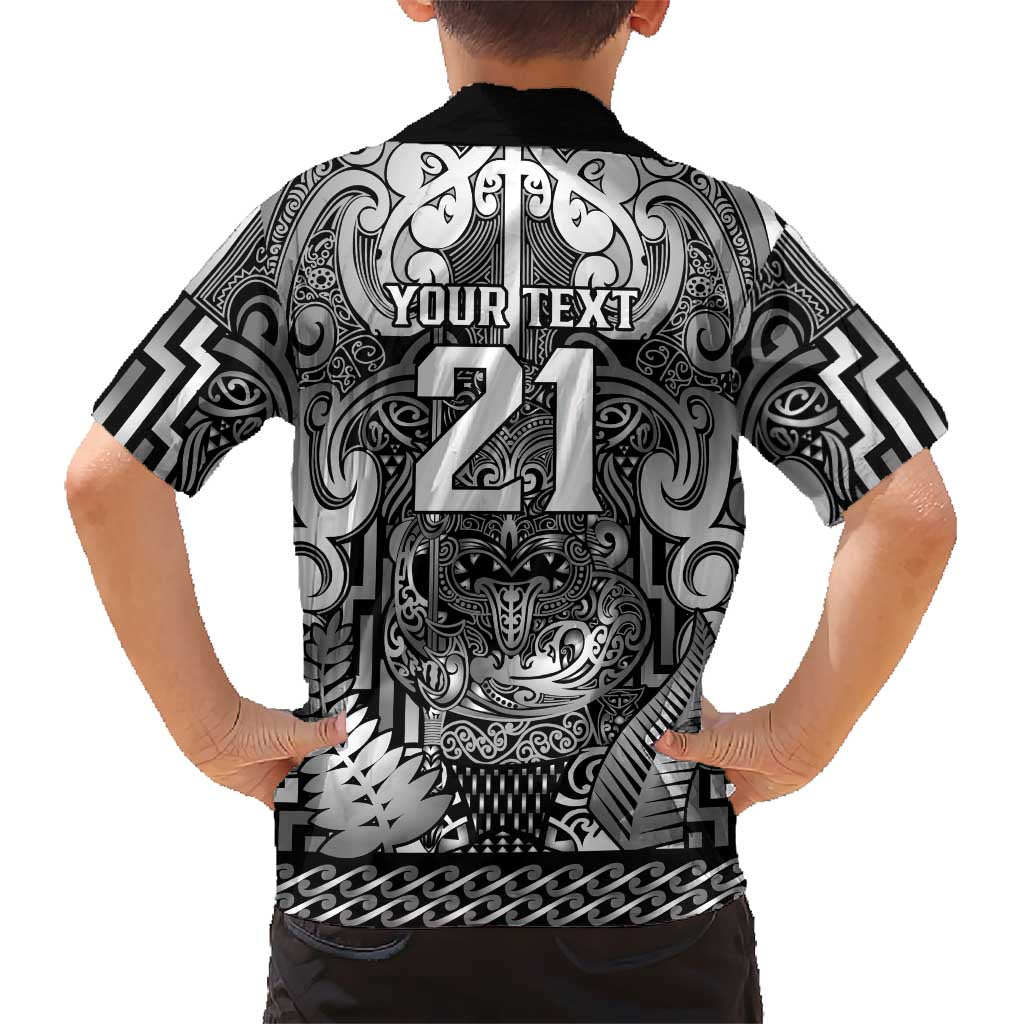 Custom New Zealand Taiaha Maori Hawaiian Shirt Kiwikiwi Minimalist Silver Fern Tukutuku Motif