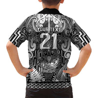 Custom New Zealand Taiaha Maori Hawaiian Shirt Kiwikiwi Minimalist Silver Fern Tukutuku Motif