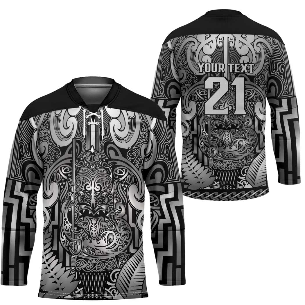 Custom New Zealand Taiaha Maori Hockey Jersey Kiwikiwi Minimalist Silver Fern Tukutuku Motif