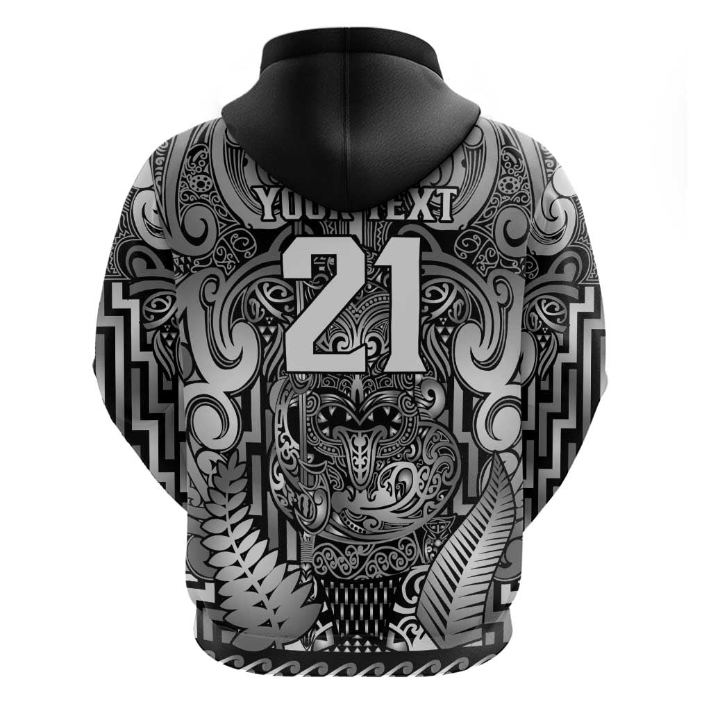 Custom New Zealand Taiaha Maori Hoodie Kiwikiwi Minimalist Silver Fern Tukutuku Motif