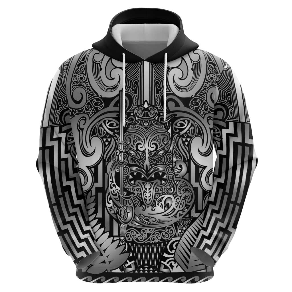 Custom New Zealand Taiaha Maori Hoodie Kiwikiwi Minimalist Silver Fern Tukutuku Motif