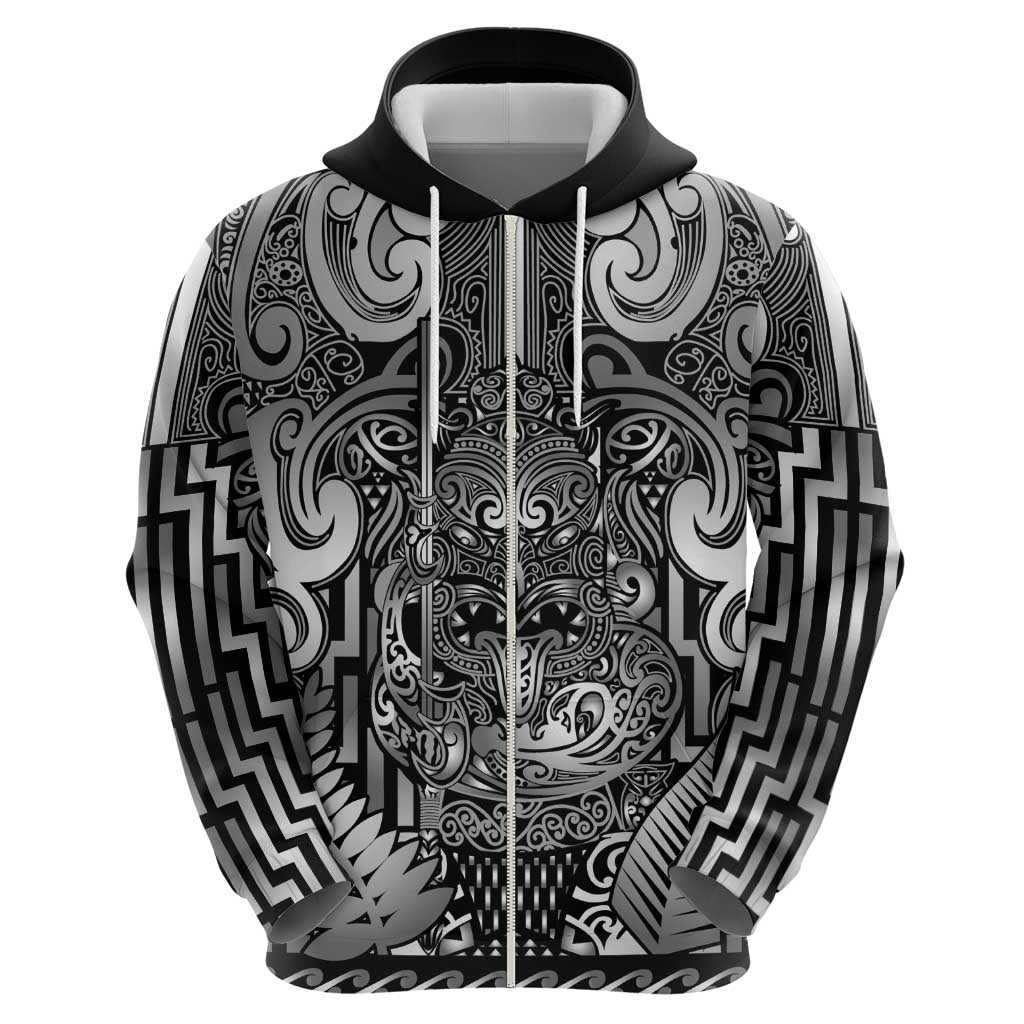 Custom New Zealand Taiaha Maori Hoodie Kiwikiwi Minimalist Silver Fern Tukutuku Motif