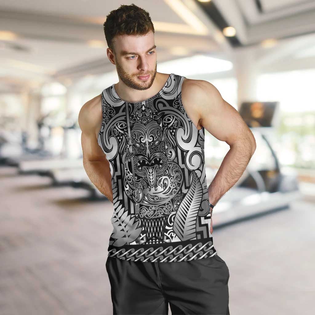 Custom New Zealand Taiaha Maori Men Tank Top Kiwikiwi Minimalist Silver Fern Tukutuku Motif