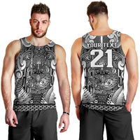 Custom New Zealand Taiaha Maori Men Tank Top Kiwikiwi Minimalist Silver Fern Tukutuku Motif