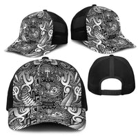 New Zealand Taiaha Maori Mesh Trucker Cap Kiwikiwi Minimalist Silver Fern Tukutuku Motif