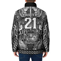 Custom New Zealand Taiaha Maori Padded Jacket Kiwikiwi Minimalist Silver Fern Tukutuku Motif