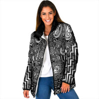 Custom New Zealand Taiaha Maori Padded Jacket Kiwikiwi Minimalist Silver Fern Tukutuku Motif
