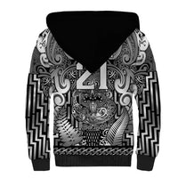 Custom New Zealand Taiaha Maori Sherpa Hoodie Kiwikiwi Minimalist Silver Fern Tukutuku Motif