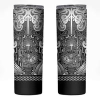 Custom New Zealand Taiaha Maori Skinny Tumbler Kiwikiwi Minimalist Silver Fern Tukutuku Motif