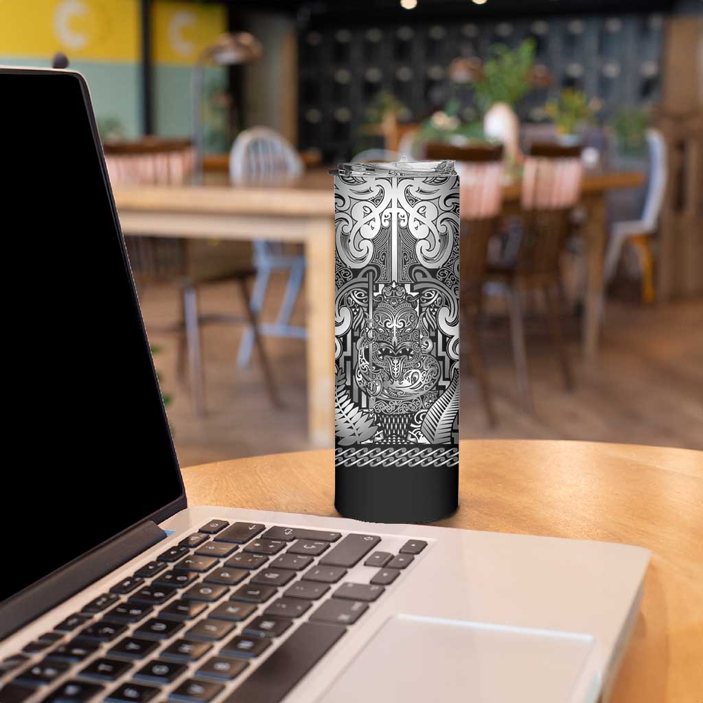 Custom New Zealand Taiaha Maori Skinny Tumbler Kiwikiwi Minimalist Silver Fern Tukutuku Motif