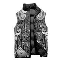 Custom New Zealand Taiaha Maori Sleeveless Puffer Jacket Kiwikiwi Minimalist Silver Fern Tukutuku Motif