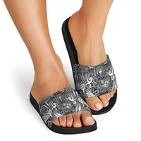 New Zealand Taiaha Maori Slide Sandals Kiwikiwi Minimalist Silver Fern Tukutuku Motif