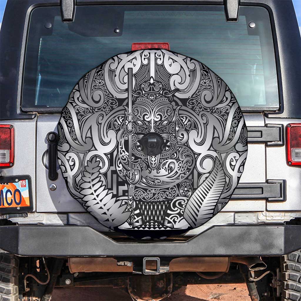 New Zealand Taiaha Maori Spare Tire Cover Kiwikiwi Minimalist Silver Fern Tukutuku Motif