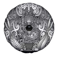 New Zealand Taiaha Maori Spare Tire Cover Kiwikiwi Minimalist Silver Fern Tukutuku Motif