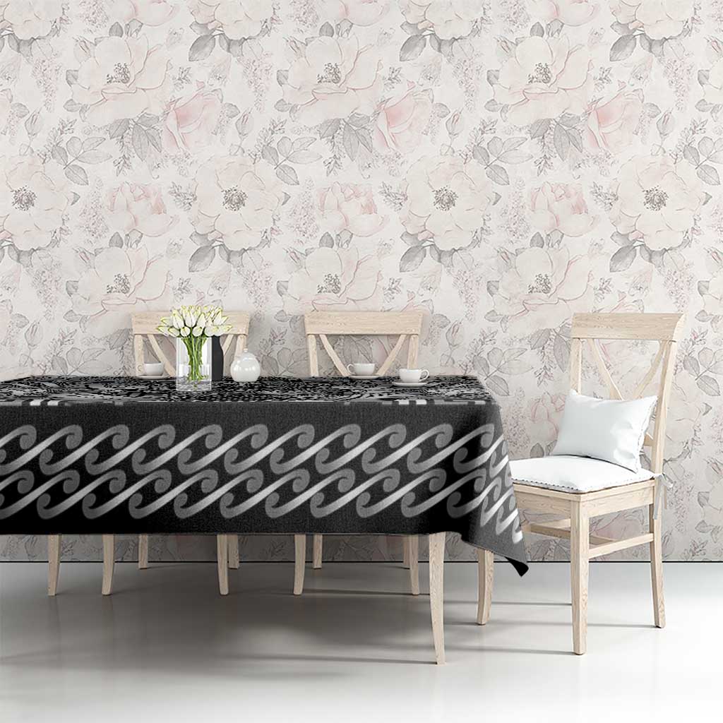 New Zealand Taiaha Maori Tablecloth Kiwikiwi Minimalist Silver Fern Tukutuku Motif