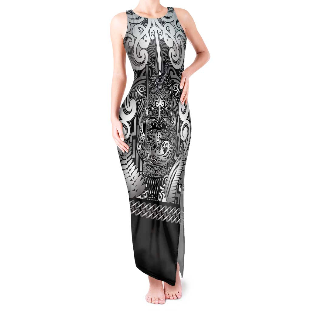 Custom New Zealand Taiaha Maori Tank Maxi Dress Kiwikiwi Minimalist Silver Fern Tukutuku Motif
