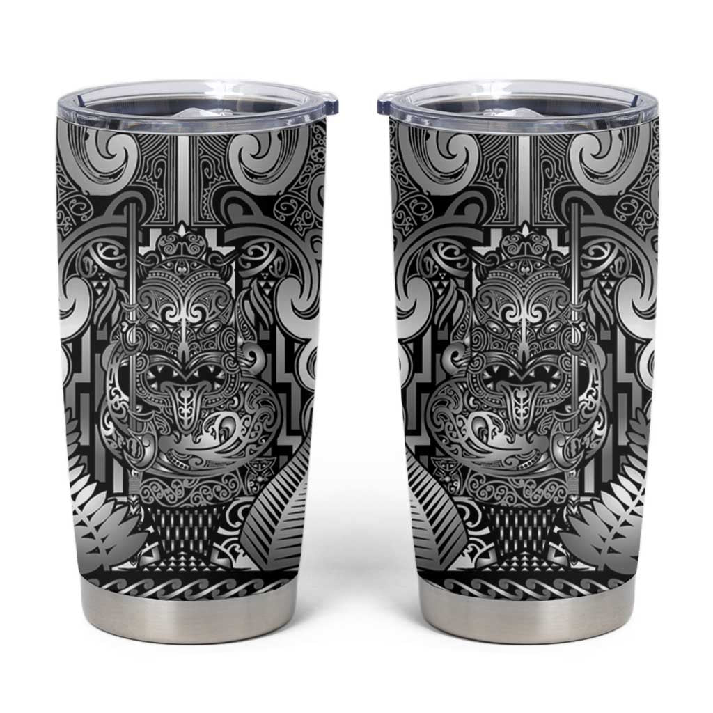 Custom New Zealand Taiaha Maori Tumbler Cup Kiwikiwi Minimalist Silver Fern Tukutuku Motif