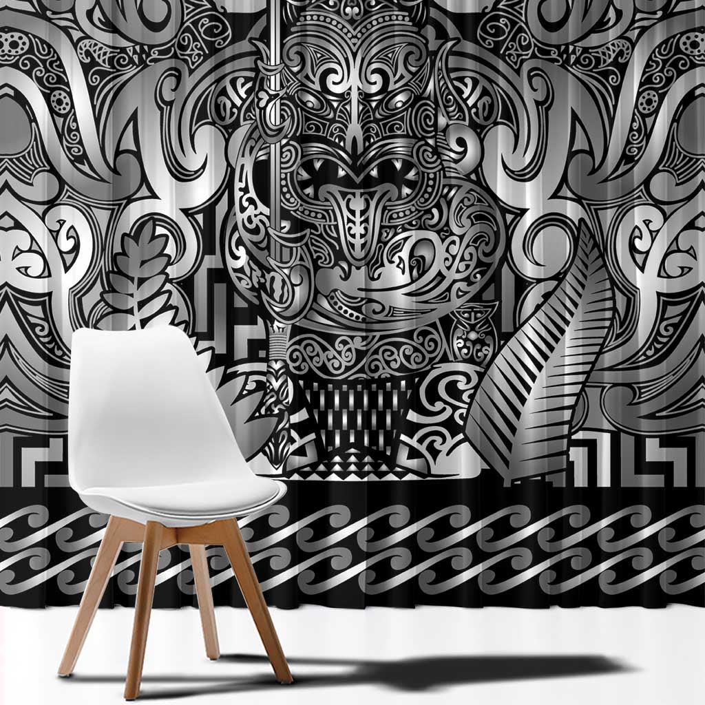 New Zealand Taiaha Maori Window Curtain Kiwikiwi Minimalist Silver Fern Tukutuku Motif