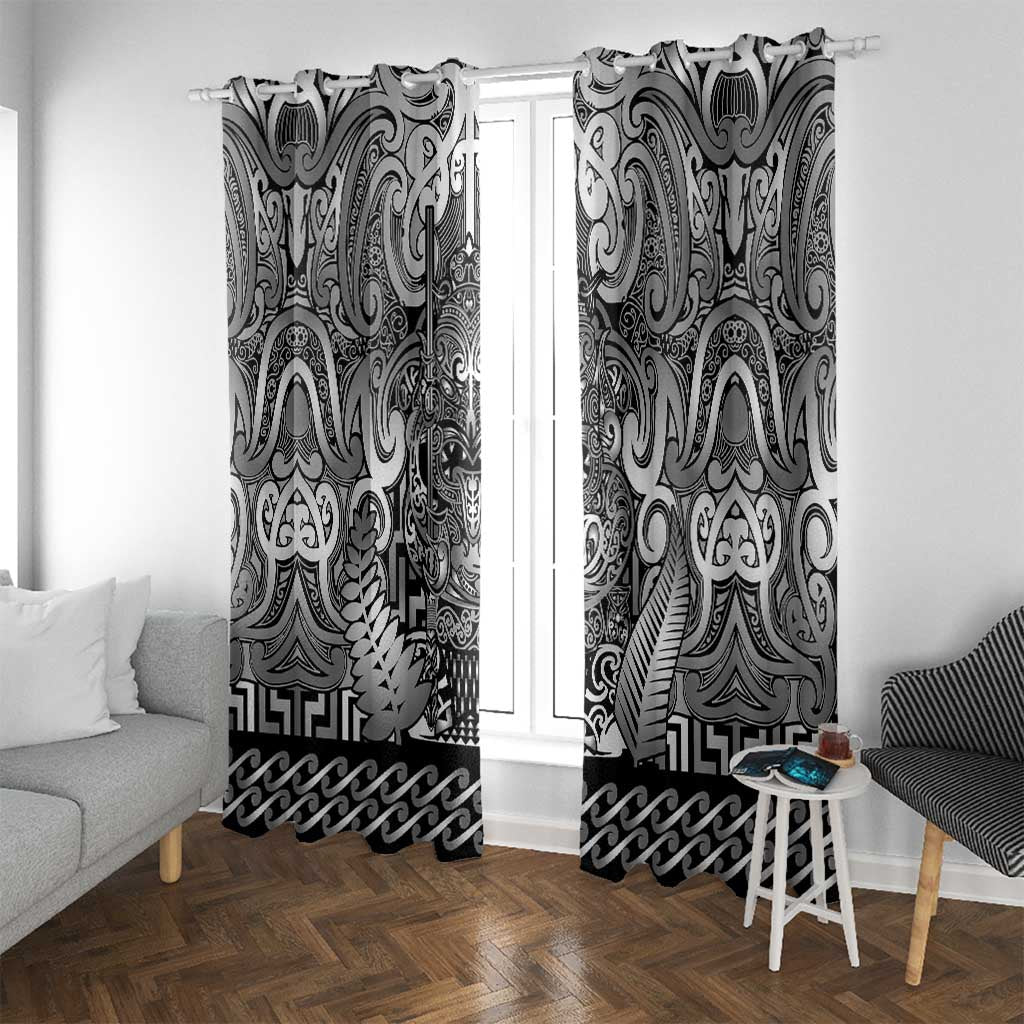 New Zealand Taiaha Maori Window Curtain Kiwikiwi Minimalist Silver Fern Tukutuku Motif