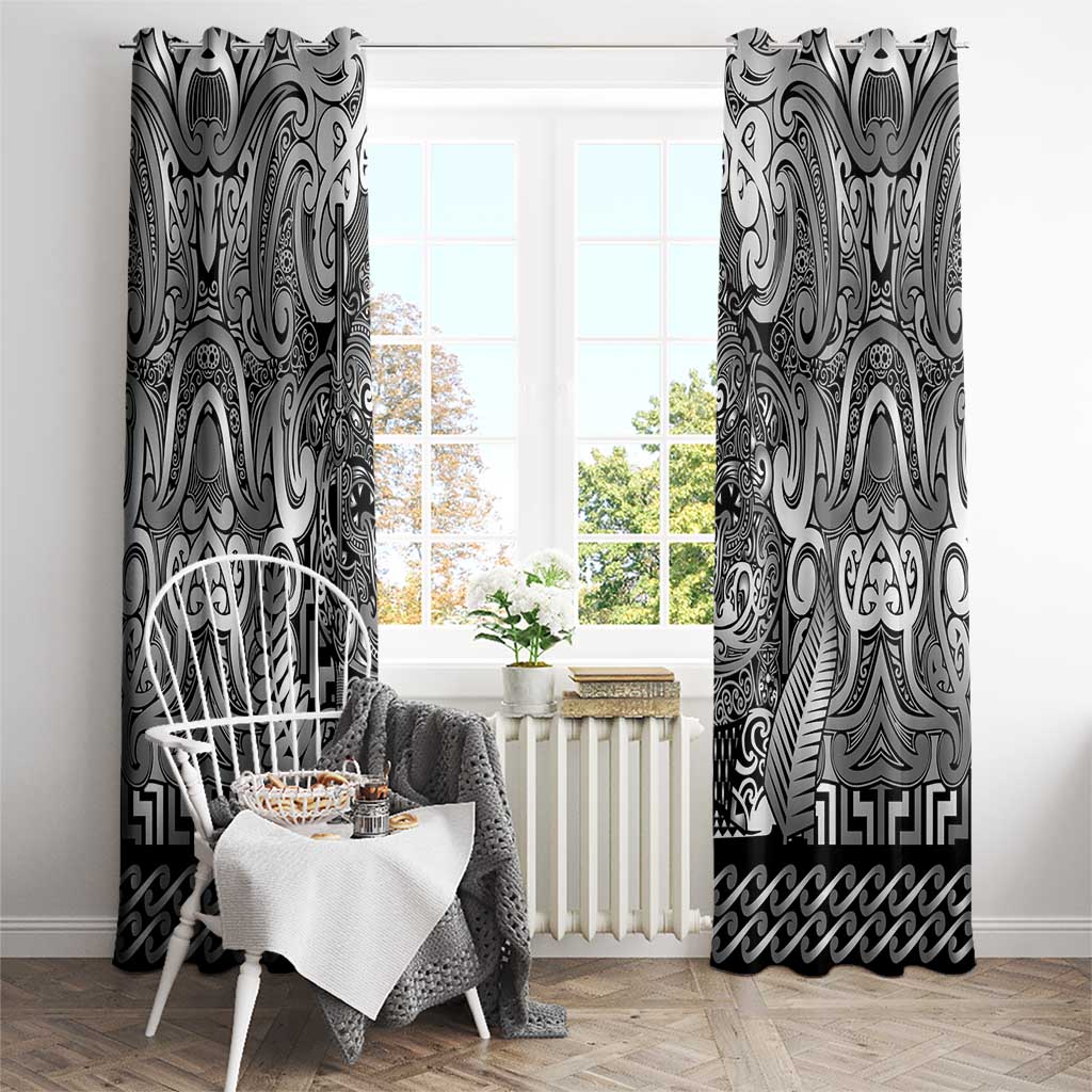 New Zealand Taiaha Maori Window Curtain Kiwikiwi Minimalist Silver Fern Tukutuku Motif