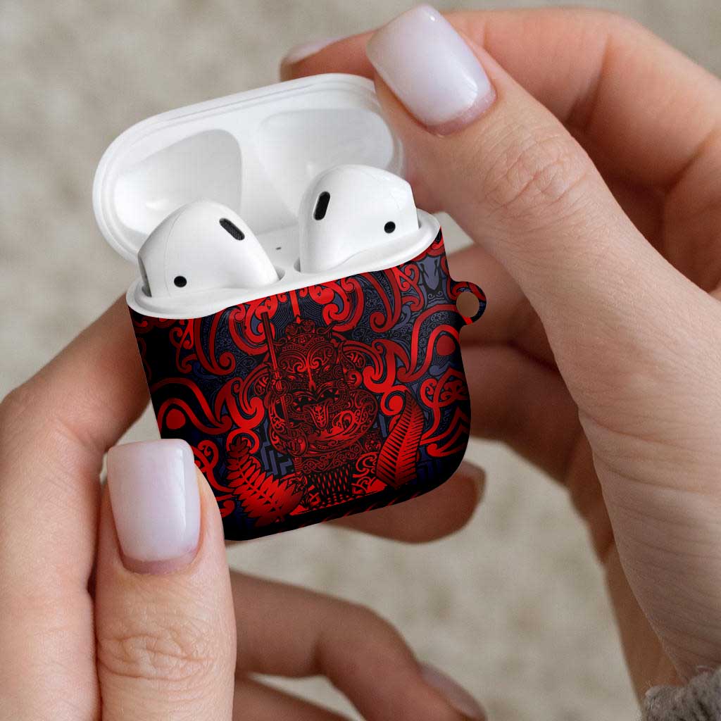 New Zealand Taiaha Maori AirPods Case Whero Minimalist Silver Fern Tukutuku Motif