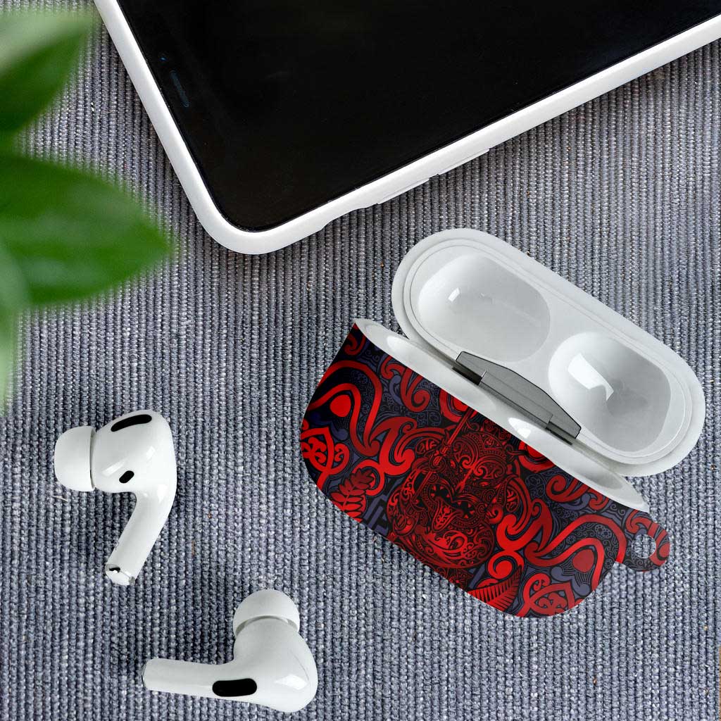 New Zealand Taiaha Maori AirPods Case Whero Minimalist Silver Fern Tukutuku Motif