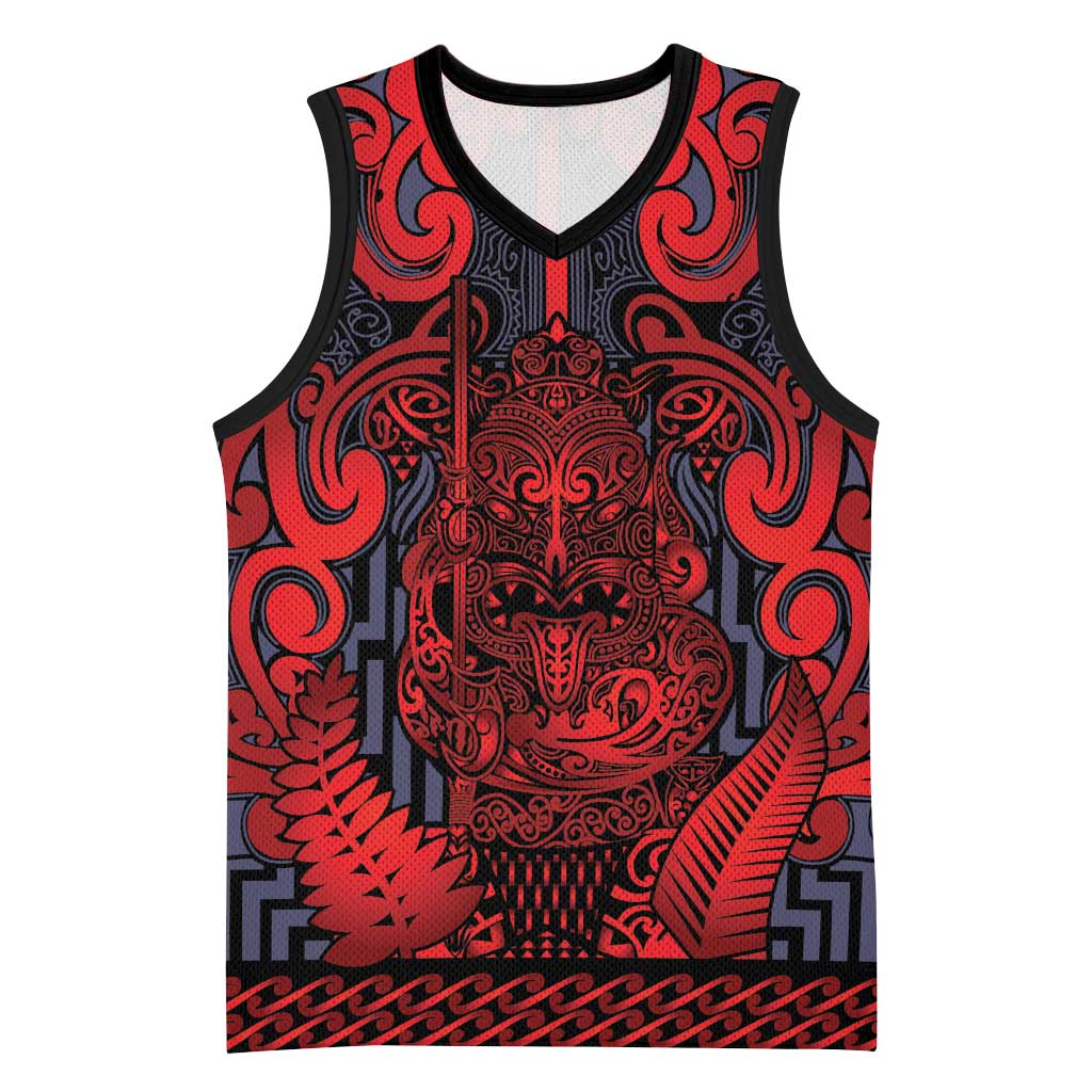 Custom New Zealand Taiaha Maori Basketball Jersey Whero Minimalist Silver Fern Tukutuku Motif