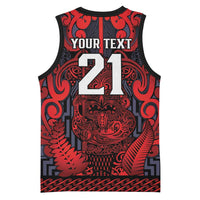 Custom New Zealand Taiaha Maori Basketball Jersey Whero Minimalist Silver Fern Tukutuku Motif
