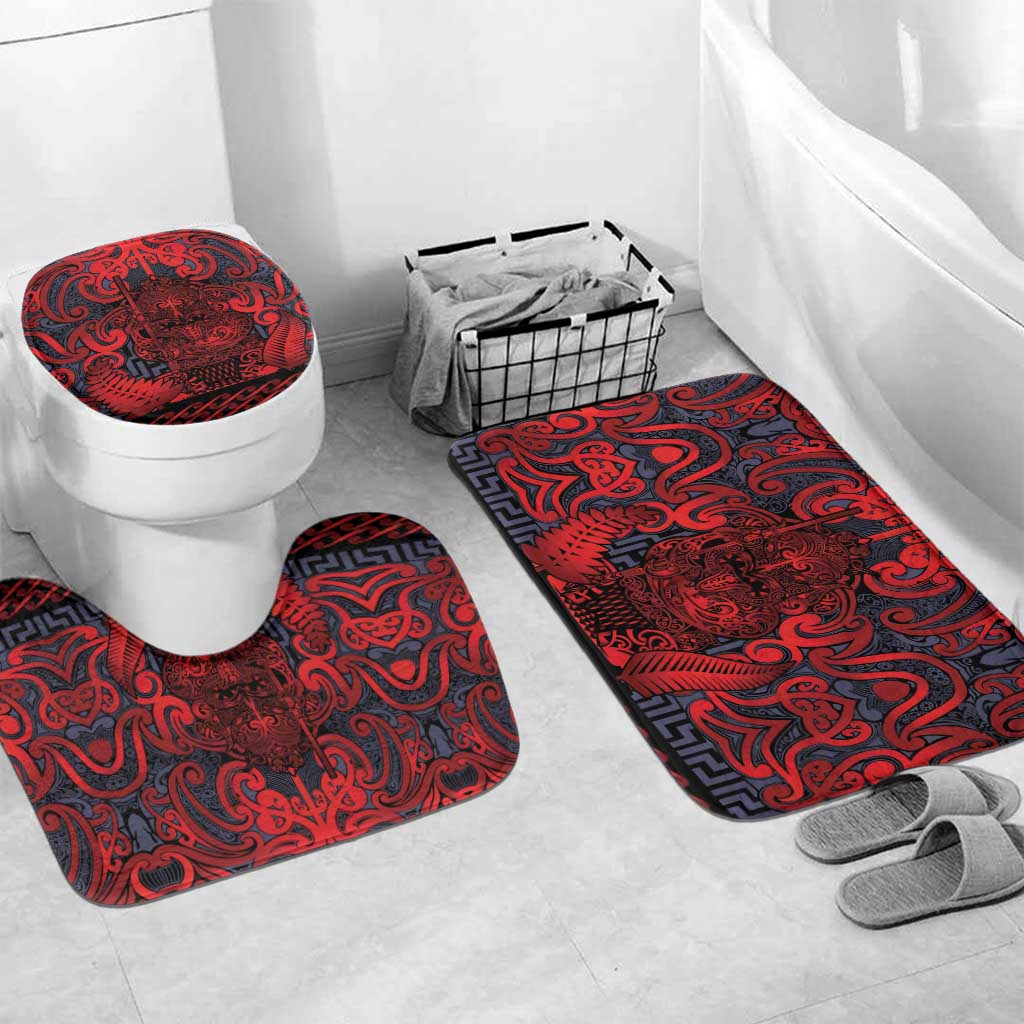 New Zealand Taiaha Maori Bathroom Set Whero Minimalist Silver Fern Tukutuku Motif