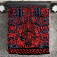 New Zealand Taiaha Maori Bedding Set Whero Minimalist Silver Fern Tukutuku Motif