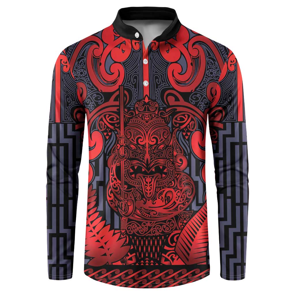 Custom New Zealand Taiaha Maori Button Sweatshirt Whero Minimalist Silver Fern Tukutuku Motif