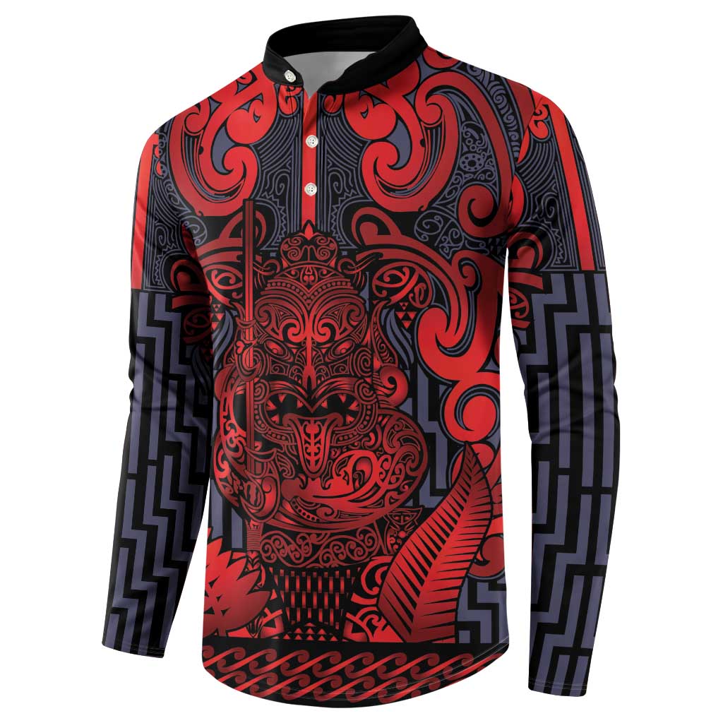 Custom New Zealand Taiaha Maori Button Sweatshirt Whero Minimalist Silver Fern Tukutuku Motif