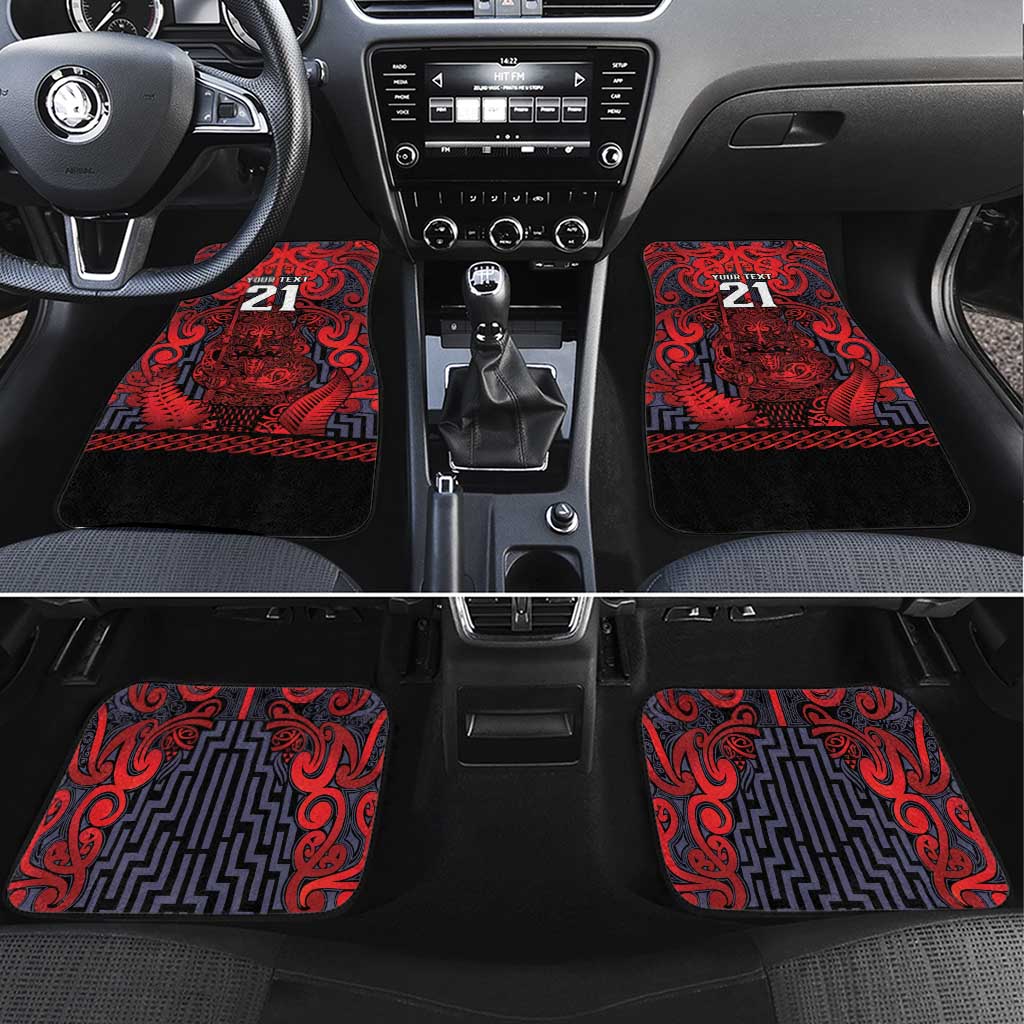 Custom New Zealand Taiaha Maori Car Mats Whero Minimalist Silver Fern Tukutuku Motif