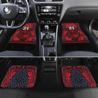 Custom New Zealand Taiaha Maori Car Mats Whero Minimalist Silver Fern Tukutuku Motif