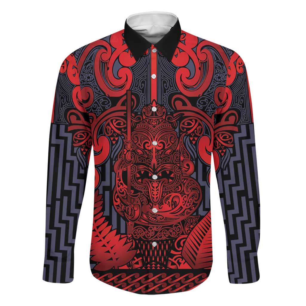 Custom New Zealand Taiaha Maori Family Matching Off The Shoulder Long Sleeve Dress and Hawaiian Shirt Whero Minimalist Silver Fern Tukutuku Motif