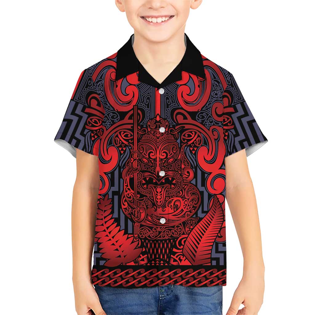 Custom New Zealand Taiaha Maori Family Matching Off Shoulder Short Dress and Hawaiian Shirt Whero Minimalist Silver Fern Tukutuku Motif