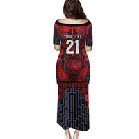Custom New Zealand Taiaha Maori Family Matching Puletasi and Hawaiian Shirt Whero Minimalist Silver Fern Tukutuku Motif