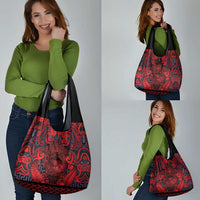 New Zealand Taiaha Maori Grocery Bag Whero Minimalist Silver Fern Tukutuku Motif