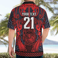 Custom New Zealand Taiaha Maori Hawaiian Shirt Whero Minimalist Silver Fern Tukutuku Motif