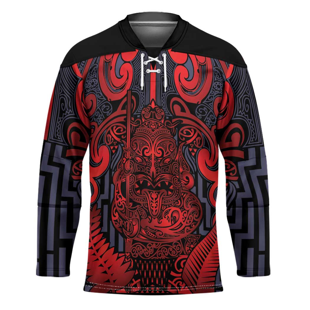 Custom New Zealand Taiaha Maori Hockey Jersey Whero Minimalist Silver Fern Tukutuku Motif