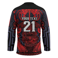 Custom New Zealand Taiaha Maori Hockey Jersey Whero Minimalist Silver Fern Tukutuku Motif