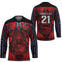 Custom New Zealand Taiaha Maori Hockey Jersey Whero Minimalist Silver Fern Tukutuku Motif