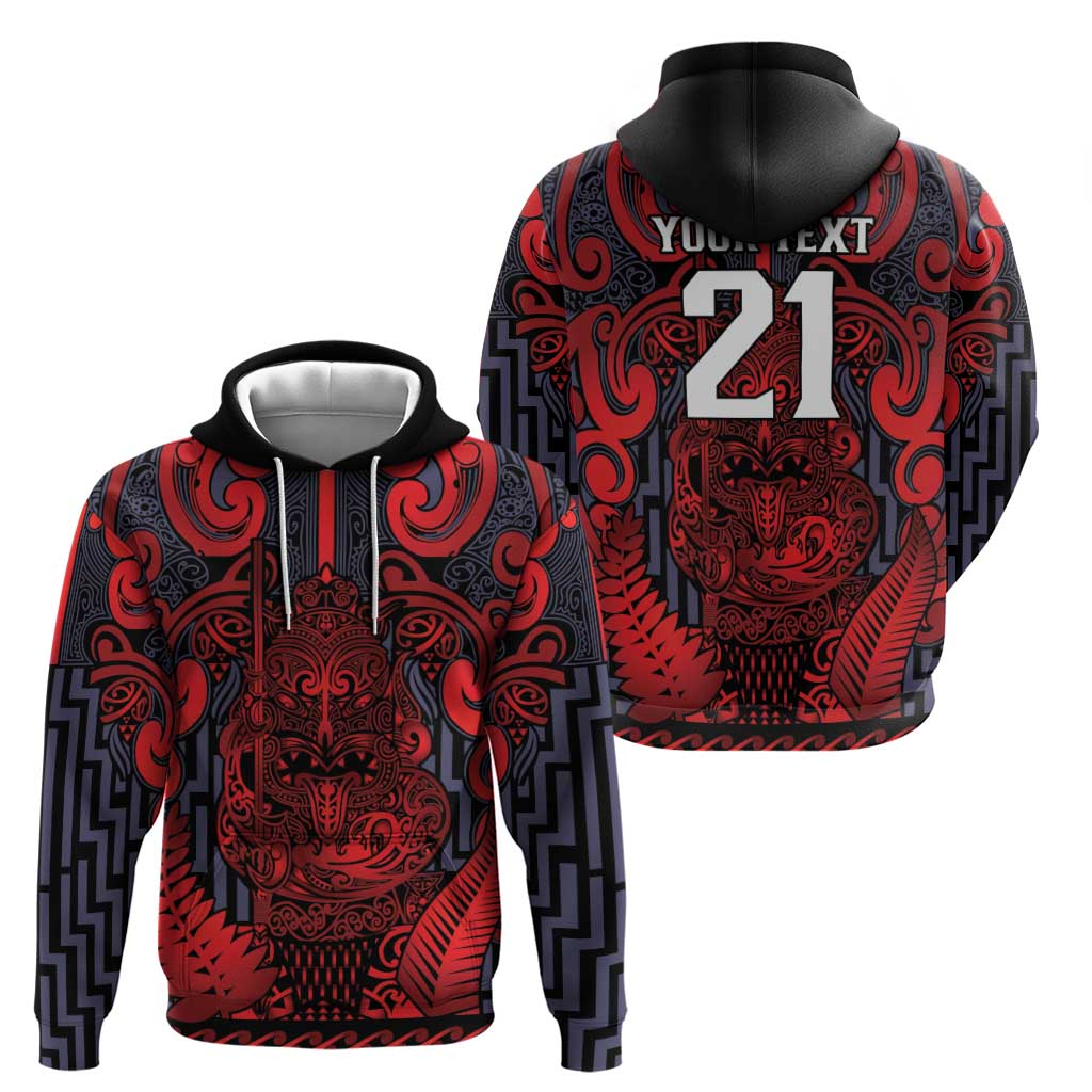 Custom New Zealand Taiaha Maori Hoodie Whero Minimalist Silver Fern Tukutuku Motif