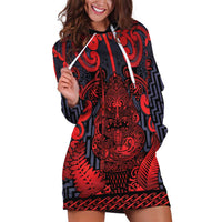 Custom New Zealand Taiaha Maori Hoodie Dress Whero Minimalist Silver Fern Tukutuku Motif