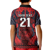 Custom New Zealand Taiaha Maori Kid Polo Shirt Whero Minimalist Silver Fern Tukutuku Motif